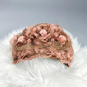 Vintage Pink Lace Floral Fascinator Hat with Beaded Detail